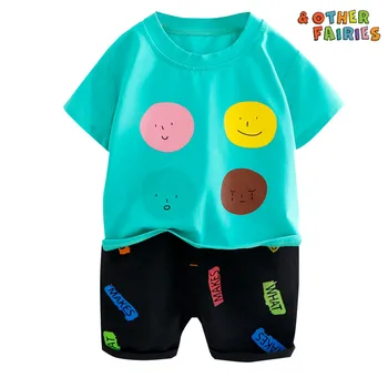 

Fashion new cotton baby boy clothing summer short-sleeved shorts two-piece letter smiley T-shirt casual sports baby boy suit