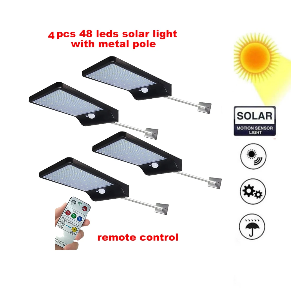 

2/4pcs Solar Power 48 Led Solar Light PIR Motion Sensor 7 Mode White Wall Garden Light LED Street Lamp With Remote Controller se