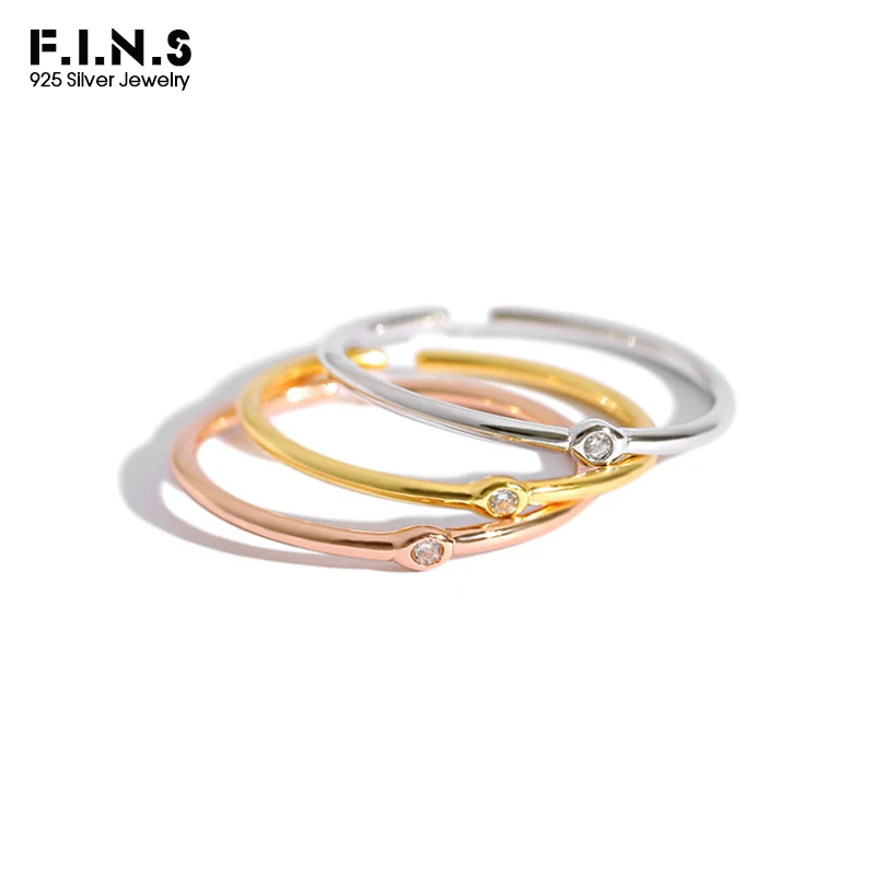 

F.I.N.S S925 Sterling Silver Thin Ring for Decoration Cubic Zirconia Opening Ring Stackable Index Finger Ring Minimalist Jewelry