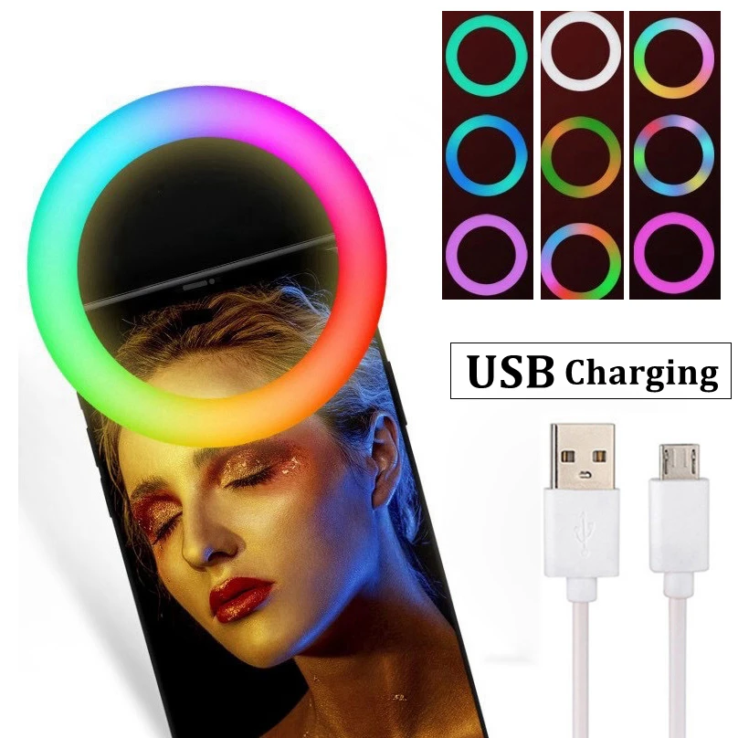 Rechargable Rgb Led Ring Mobile Phone Selfie Ring Flash Lens 3level Brightness Fill Light Lamp