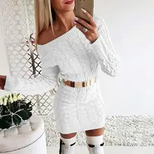 Long Sleeve Twist Women Sweater Dress Knitted Sexy Off Shoulder Casual Fluorescent Color Mini Bodycon Autumn Winter Long Dress
