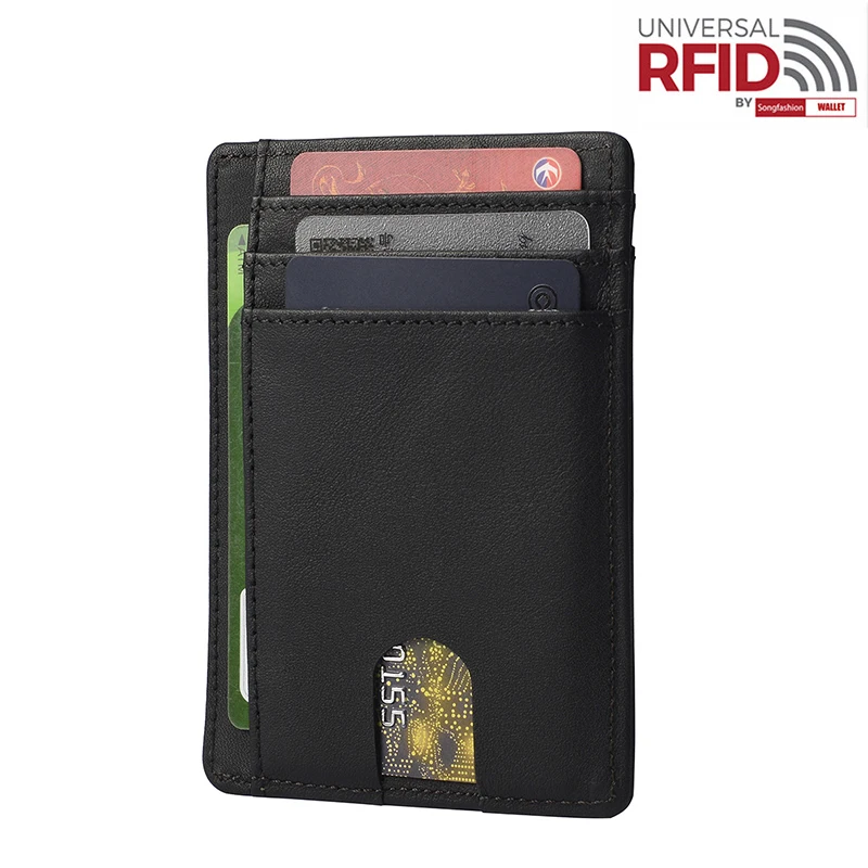 Ретро мужской кошелек, противоугонная кисть, RFID Кошелек для монет, яловая кожа, Открытый Тонкий клатч, много слотов для карт, кредитный держатель для карт - Цвет: Black C