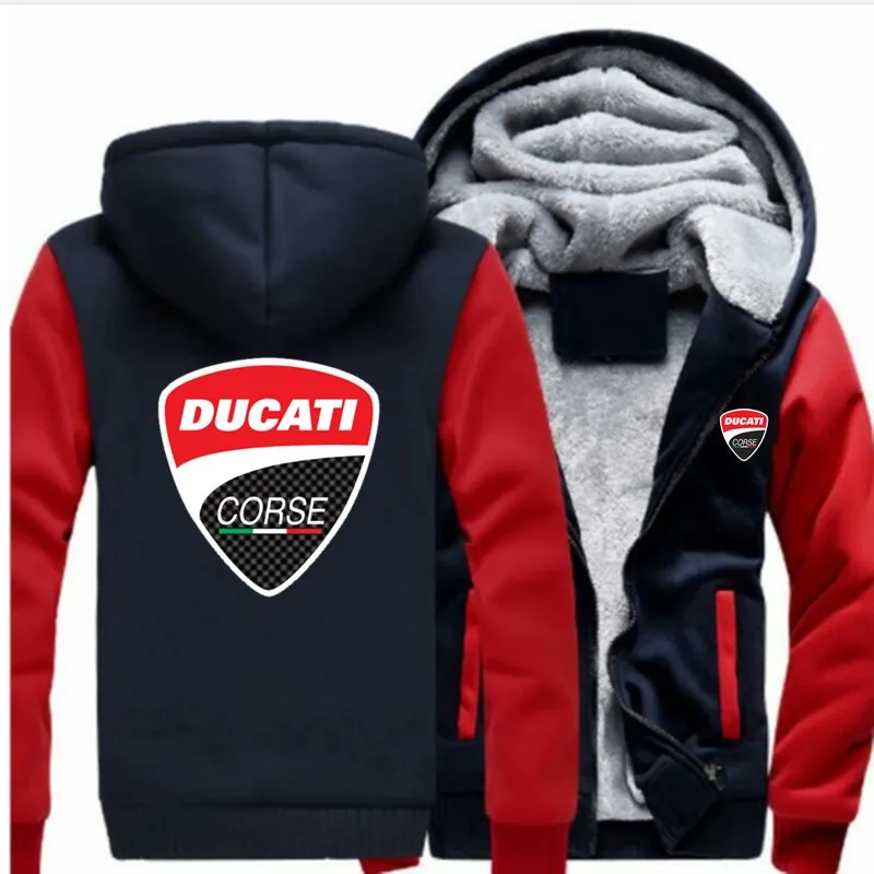 Новая зимняя куртка Ducati с принтом логотипа автомобиля плюс бархатная стеганая куртка на молнии теплая Толстовка Повседневная модная Harajuku мужская хлопковая куртка