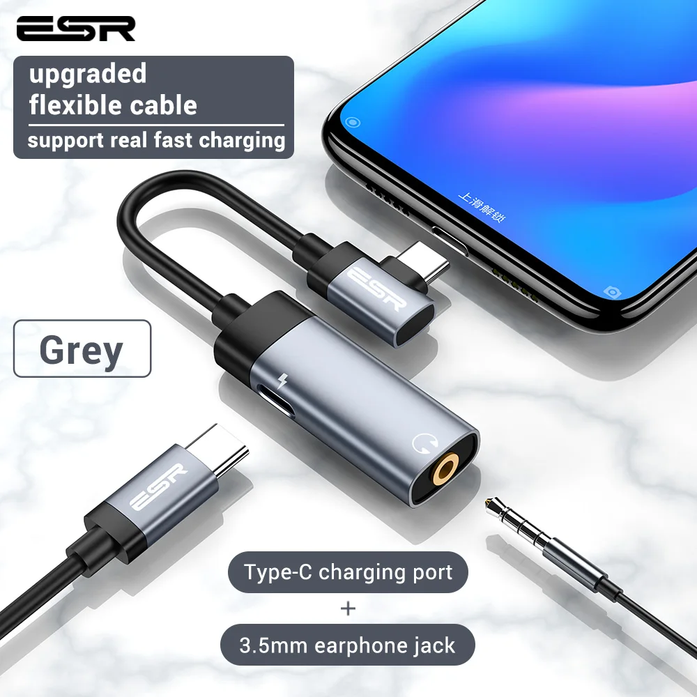 ESR USB C к разъему 3,5 type C Кабель-адаптер для huawei P20 Pro Xiaomi Mi 6 8 9 se Note usb type-C 3,5 мм AUX преобразователь для наушников - Цвет: typeC typeC 3.5mm 3