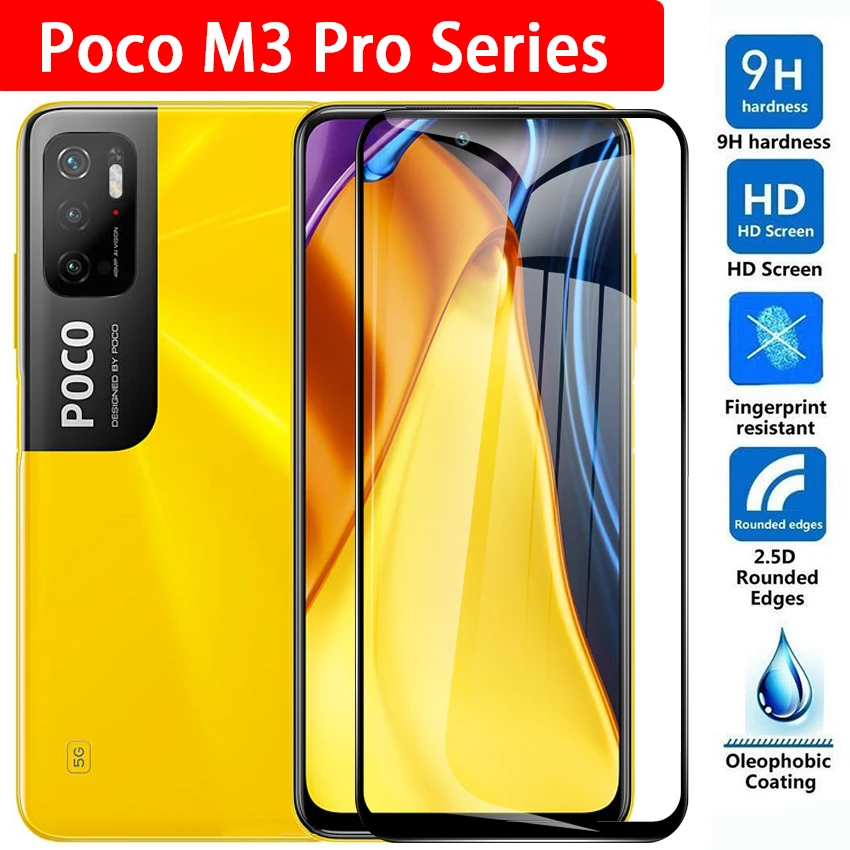 Закаленное стекло с полным покрытием для Xiaomi Poco M3 Pro 5G Защита экрана Xiomi Mi M3pro Poko M 3