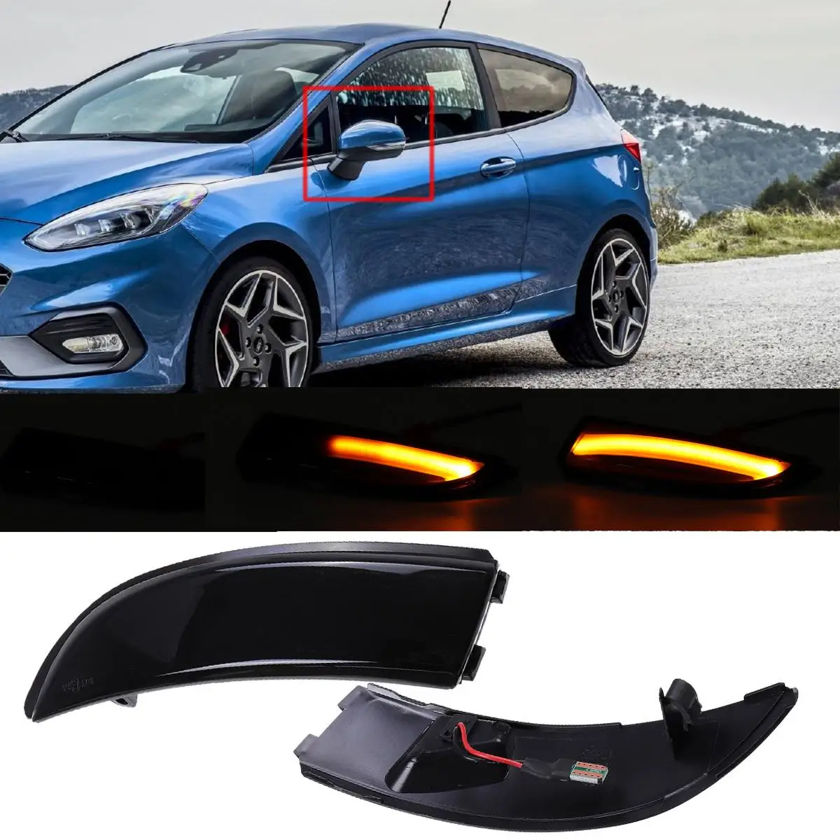 

Pair Flowing Turn Signal Light LED Side Wing Rearview Mirror Dynamic Indicator Blinker Repeater Light for Ford for Fiesta 08-17