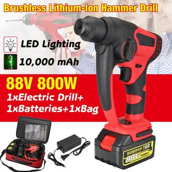 

88v 800w 10000mAh Electric Hammer Brushless Cordless Lithium-Ion Hammer Drill with 1 Battery Tools Impact Drill