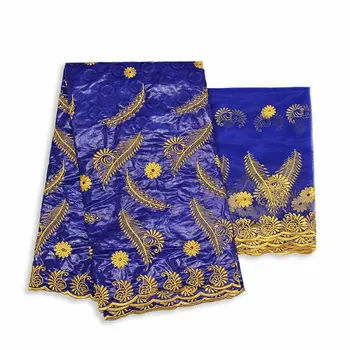 

2020 New arrival Blue color bazin riche brocade with tulle embroidered lace fabric African Bazin riche fabric for women dress