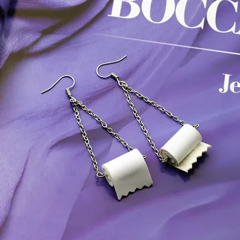 

Roll Paper Dangle Drop Leather Earrings Funny 3D Tissue Geometric Drop Earrings Creative Paper Towel Toilet Paper Earrings