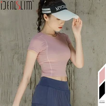 IDEALSLIM женский топ для йоги, Спортивная Футболка с круглым вырезом и коротким рукавом, спортивная одежда для тренажерного зала