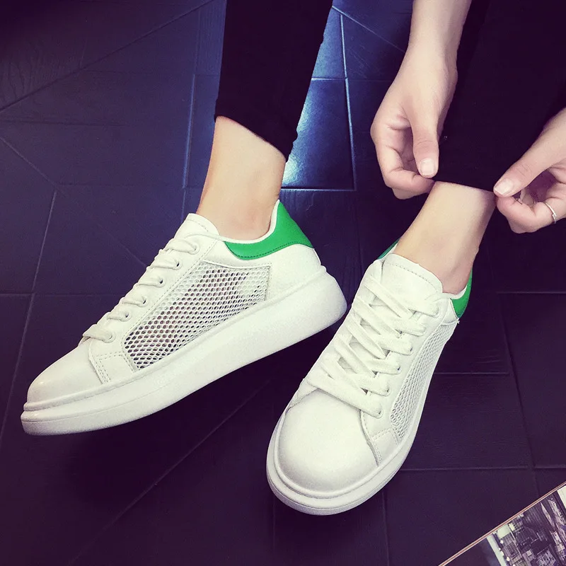 

2019 Autumn New Style Mesh Shoes MEN'S SHOES Breathable White Couples Versatile Casual Shoes Low Top Lace-up Thick Bottomed