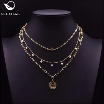 

XlentAg Natural Purple White Pearls Long Statement Chain Necklaces Crystal Boho Wedding Gifts Women Luxury Korean Jewelry GN0217