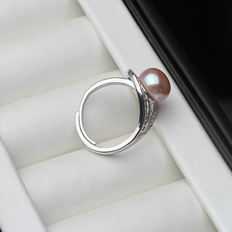 Trendy Black Natural Freshwater pearl ring Elegant retro wedding jewelry for women gift