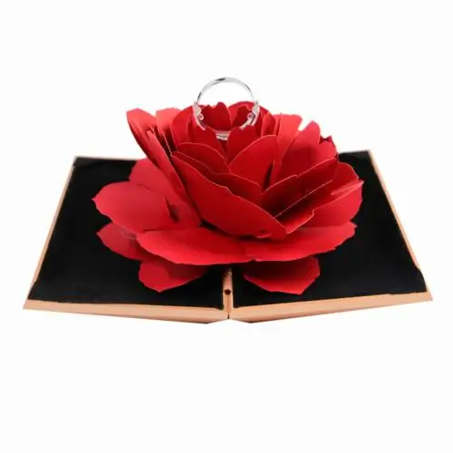 Уникальные всплывающие Розы Свадебные обручальные кольца коробка сюрприз ювелирные изделия держатель для хранения День Святого Валентина лучшие подарочные коробки для женщин кольца - Цвет: Golden