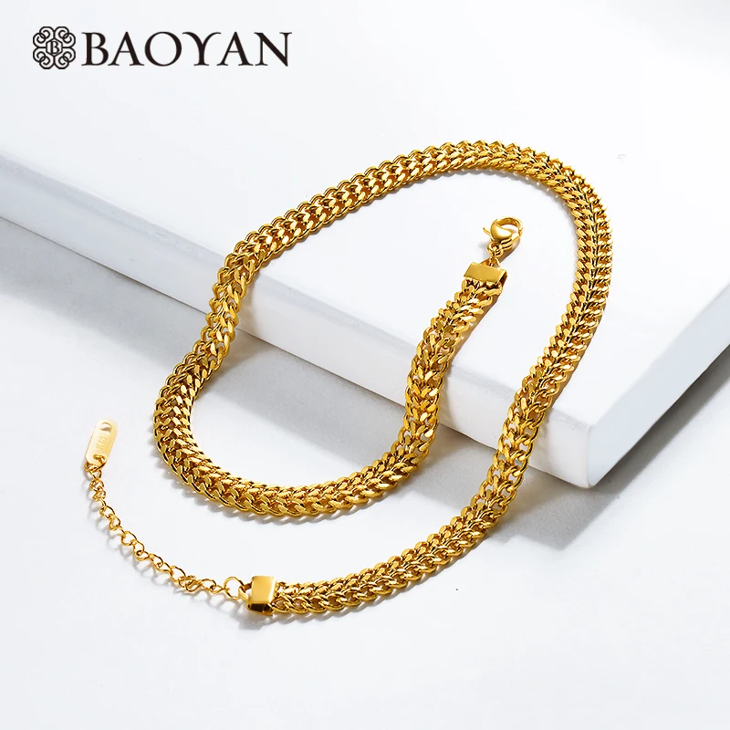 Baoyan, винтажное ожерелье-чокер из нержавеющей стали, цельная Золотая цепочка, ожерелье, ювелирные изделия, широкая титановая цепочка, чокеры, ожерелье s для женщин