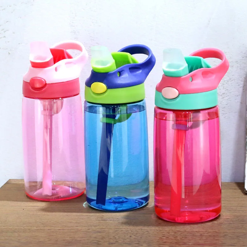 Baby Kids Bottles 500 ML Outdoor Hot Juice Straw Water Bottle Cups Straw  Leak-Proof Plastic Cup