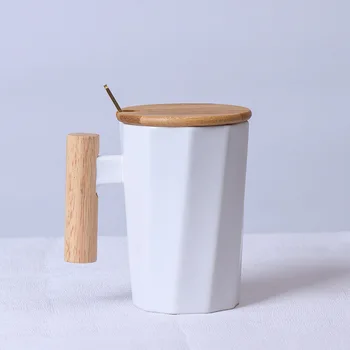 

Northern Europe Originality Polygon Wood Handle Ceramics Coffee Mugs Office Originality Gift Cup Office Afternoon Tea Teacup