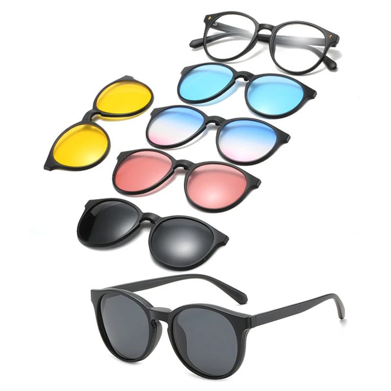 5 In 1 Custom Men Women Polarized Optical Magnetic Sunglasses Clip Magnet Clip on Sunglasses Polaroid Clip on Sun Glasses rectangle sunglasses