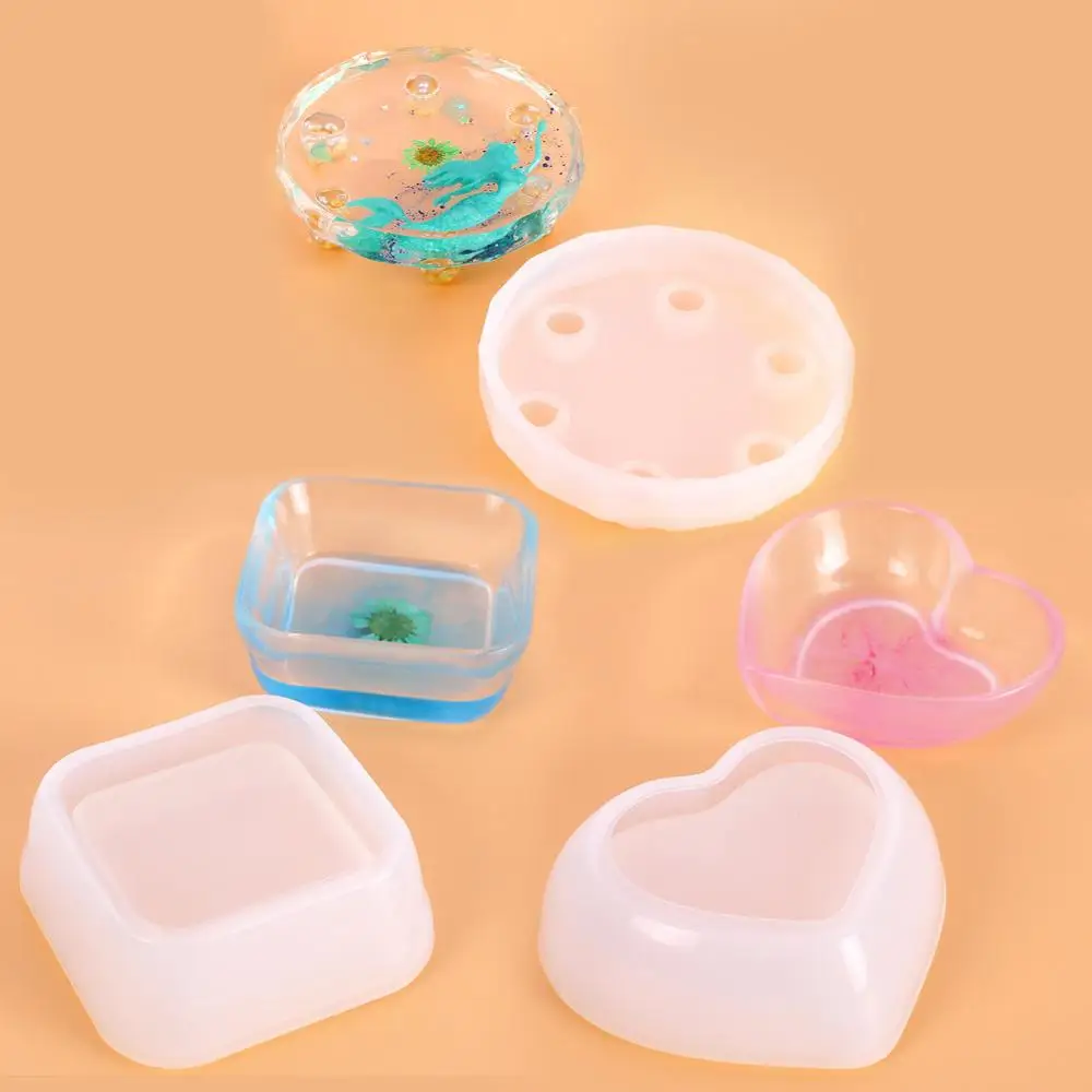 Crystal Silicone Mold love-shaped Square Round disc container tool Transparent UV Resin epoxy Molds Handmade