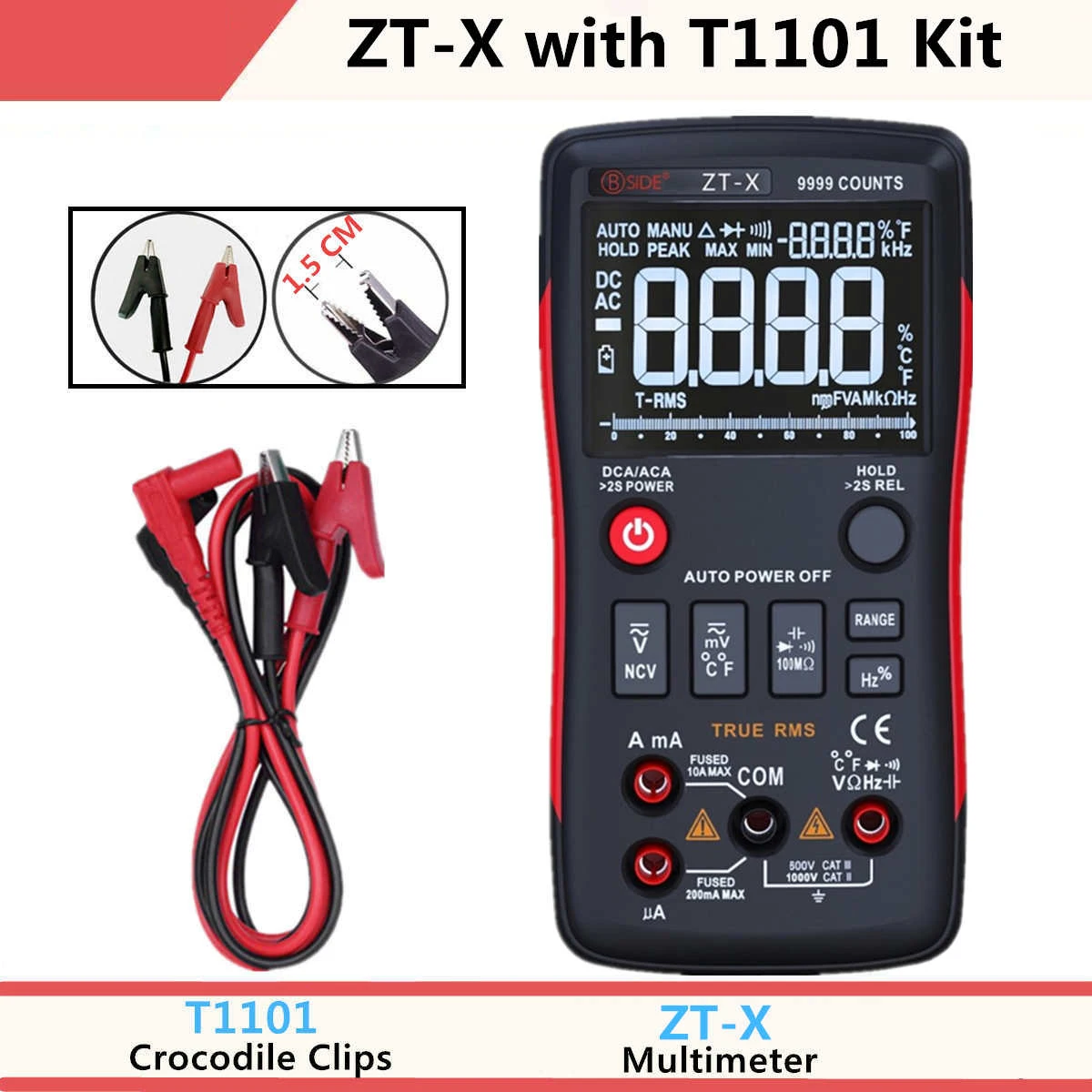 ZT-X with T1101 Kit ZT-X цифровой мультиметр, измеряющий истинные квадратичные значения 3 он-лайн тройной Дисплей 9999 переменного/постоянного тока AC/DC Напряжение Температура постоянной ёмкости, универсальный конденсатор тестер DMM - Цвет: ZT-X with T1101 Kit