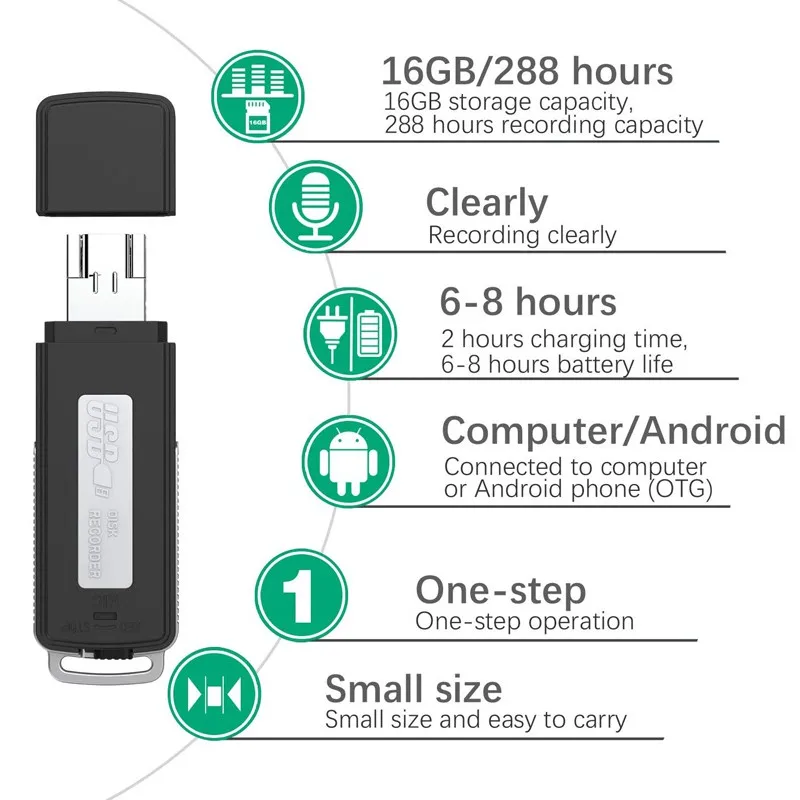 8G многофункциональный мини диктофоны портативный mp3-плеер u-диск запись ручка транскрибционная машина для плеера, u-диск, OTG