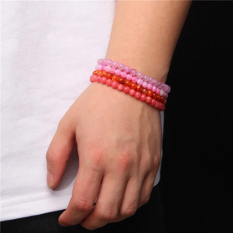 6MM Pink Quartzs Bead Stretch Bracelet Purple Natural Amethysts Stone Bracelets For Women Girl Healing Reiki Bangle Cute Jewelry