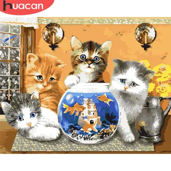 

HUACAN Painting By Number Animal Hand Painted Paintings Art Gift DIY Pictures By Numbers Cat Kits Drawing On Canvas Home Decor