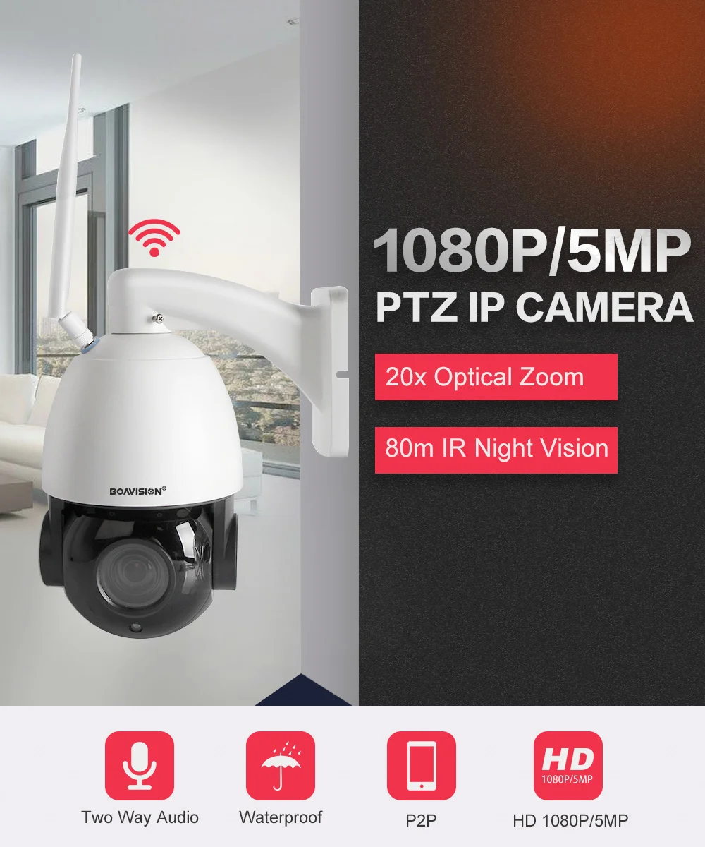 1080P 5MP Беспроводная PTZ скоростная купольная IP камера wifi CCTV камера Открытый 20X оптический зум двухстороннее аудио ИК 80 м ночное видение CamHi