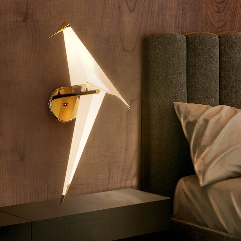 IKVVT светодиодный настенный светильник с птичьим дизайном, прикроватная лампа, креативный настенный светильник с бумажным краном оригами для чердака, спальни, кабинета, фойе, столовой