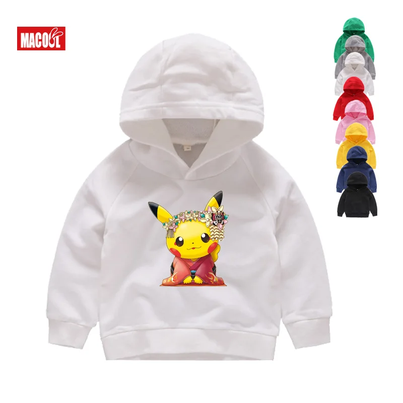 Hoodies Толстовки с капюшоном для мальчиков и девочек, модные толстовки с капюшоном с принтом Пикачу для детей, Повседневный свитер на весну-осень, пуловер, топы - Цвет: Hoodies