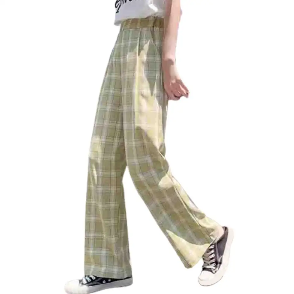 Women's Wide-leg Trousers Plaid Casual Mid-waist is Thinner and High-loose Fashion Mid-waist Trousers Dark Green Grid Pattern mother of the bride pant suits