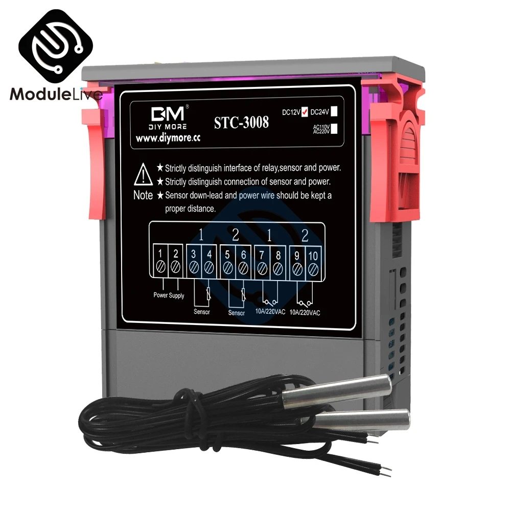 STC 3008 AC 220V 50/60Hz 12V 24V цифровой светодиодный термометр Температура контроллер