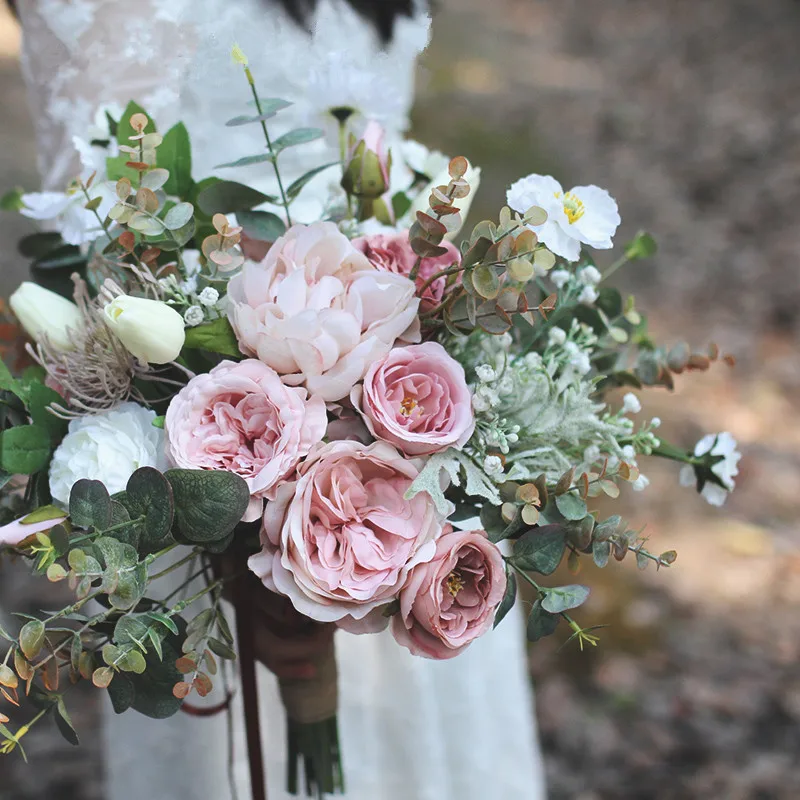 Wedding Bouquet JaneVini новейший стиль пыльно-розовые Искусственные Свадебные букеты шелковые цветы пионы роза Свадебный букет Брошь flores rosas - Цвет: Wedding Bouquet