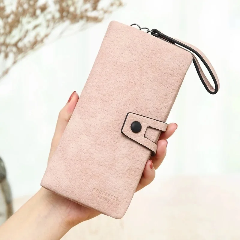 Pink Модный кошелек, женский клатч, кошелек на застежке и молнии, Женский кошелек, кожаный держатель для карт, одноцветные Длинные кошельки, женский тонкий кошелек - Цвет: Pink