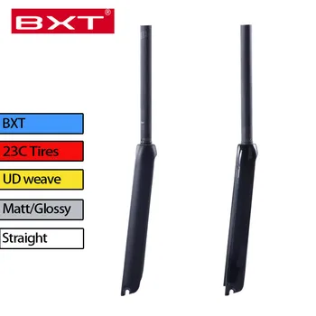 

BXT brand carbon road All Bicycle Straigh fork Full Carbon Fiber 700*23C tires Bike Fork 1-1/8 V brakes UD Black bicycle parts