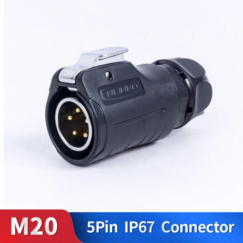 

M20 5 pin Waterproof Connector IP67 5pin Power Fast Locking Connector Male and Female Industrial Outdoor Cable Plug and Socket