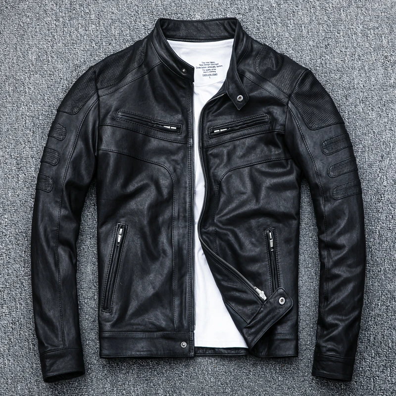 

Men Vintage Slim Motorcycle Jackets Luxury Genuine Sheepskin Real Leather Biker Jacket 2020 Autumn Casual Short Outerwear Mens