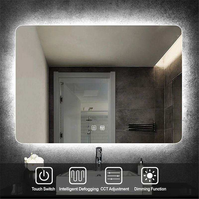 60x80cm Rectangle Wall Mounted Bathroom Smart Mirror WIth LED Light Anti-fog Makeup Mirror Backlight Touch Switch Dimming Mirror 3