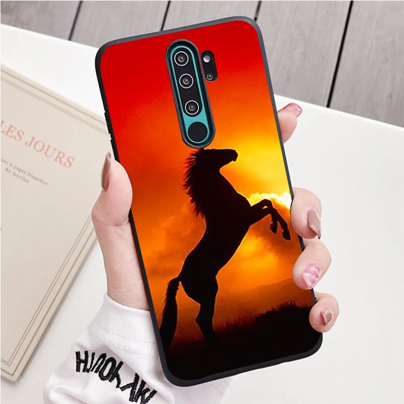 xiaomi leather case card Horse Animal black Silicone Phone Case For Redmi note 9 8 7 Pro S 8T 7A Cover xiaomi leather case