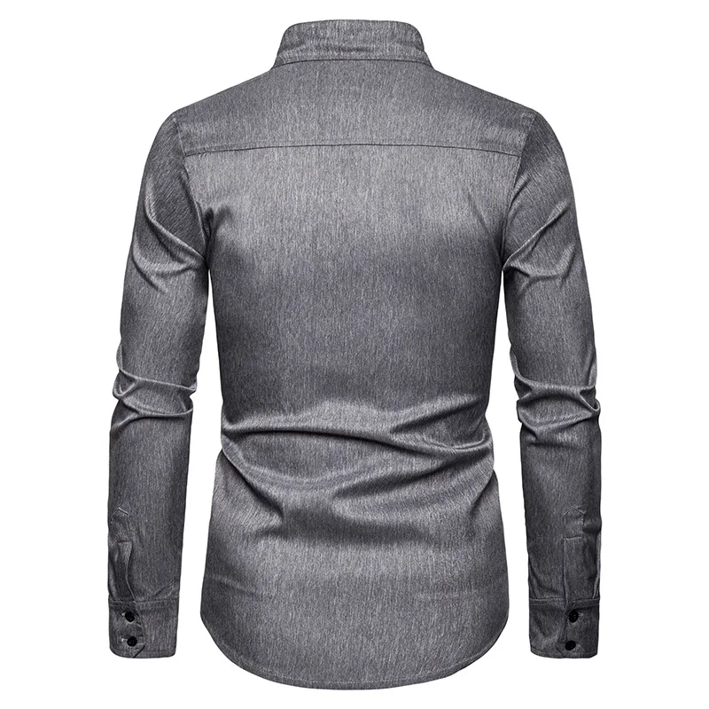 Модная брендовая мужская рубашка Camisa Masculina Осенняя новая одноцветная Мужская рубашка на пуговицах формальная деловая Повседневная рубашка