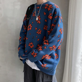

Autumn/winter 2019 new slimming versatile jacquard printed pullover sweater loose casual round collar fashion youth men's wear
