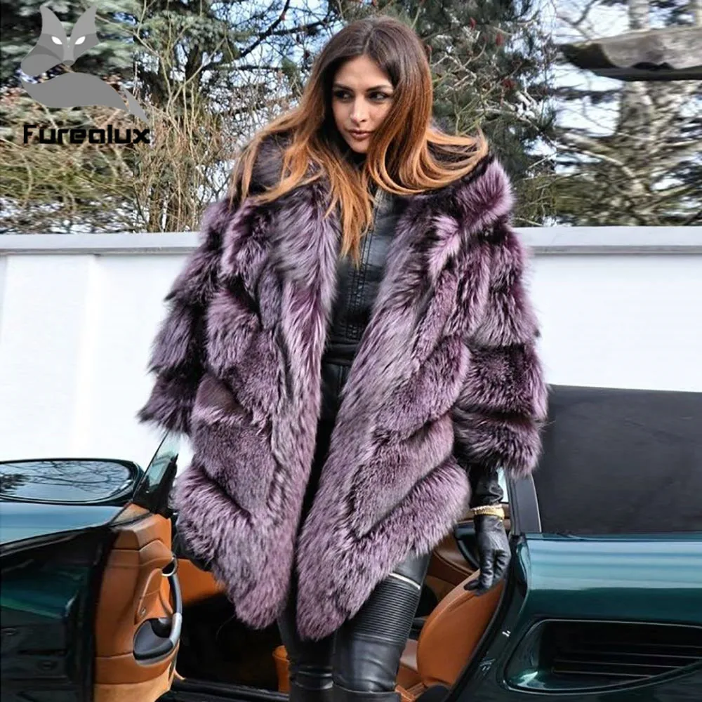 Furealux new arrival women winter thick fur coat real silver fox fur jacket high quality natural fox coat Warm Clothing