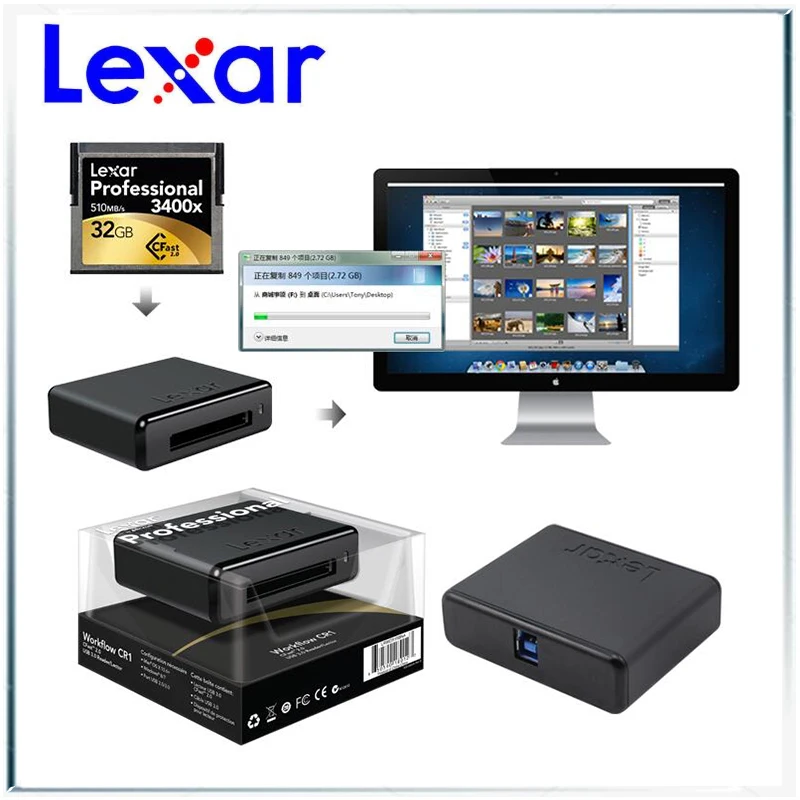 Считыватель карт памяти Lexar usb 3,0 2,0 lector de tarjeta cardreader Внутренний накопитель cr1 cfast для чтения рабочего процесса leitor lecteur