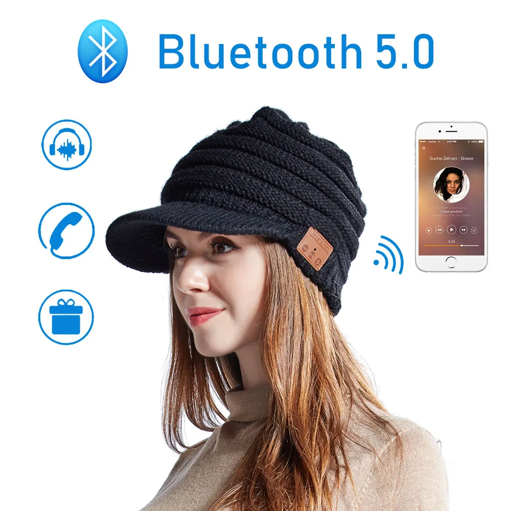 Женская вязаная шапка Bluetooth наушники гарнитура беспроводная HD стереонаушники для музыки зимняя шапка для наружного бега