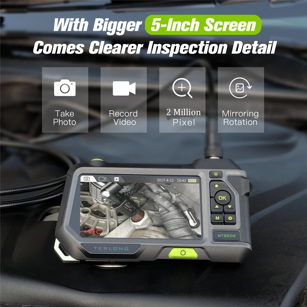 TESLONG NTS500 5.0" LCD Industrial Endoscope Camera Snake Tube 1080P 5.5mm Dual Lens Car Pipe Digital Inspection Borescope 2