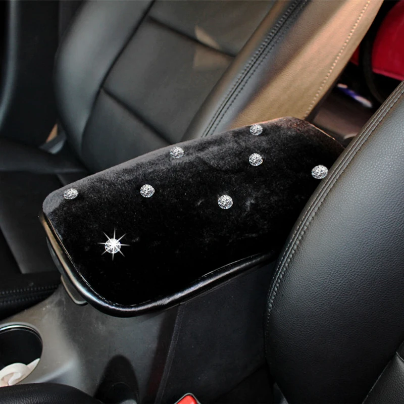 Мягкий теплый плюшевый автомобильный подлокотник чехол Алмазный кристалл подлокотник Крышка для девушек Женские аксессуары для салона автомобиля