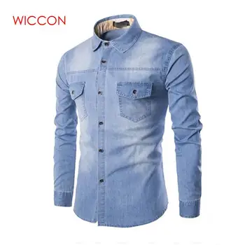 

New Fashion Denim Shirt Men Cotton Jeans Cardigan Casual Fashion Two-pocket Slim Fit Long Sleeve Shirts For Male 2020