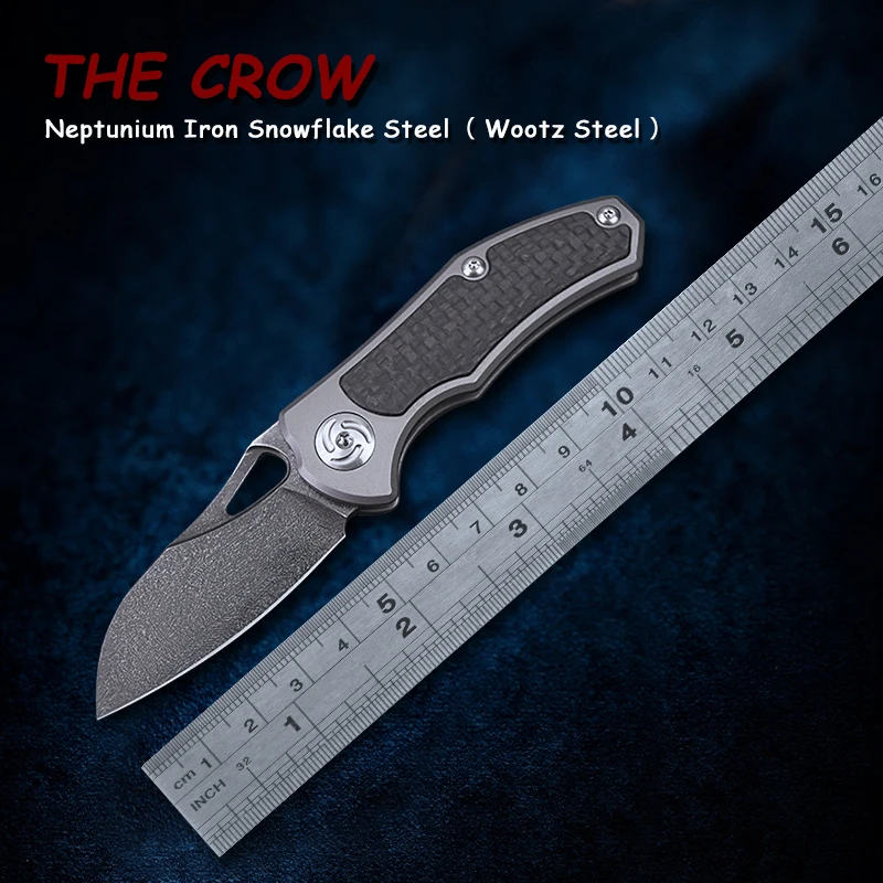 

TURENZ-TC4 Titanium Alloy Handle Tactical Knife Wootz Steel Pocket Knife EDC Survival Tools Pattern steel Folding Knives