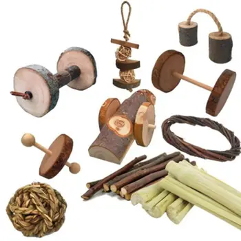 

10Pcs Small Pet Natural Wooden Chew Toys Rat Chinchilla Interactive Entertainment Guinea Pig Accessories Bunny for Bird