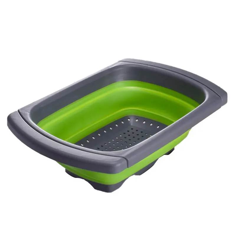 green Складное сито для кухни чаши для слива воды фильтр корзина Силиконовый складной над раковиной выдвижной дуршлаг с ручкой - Цвет: green